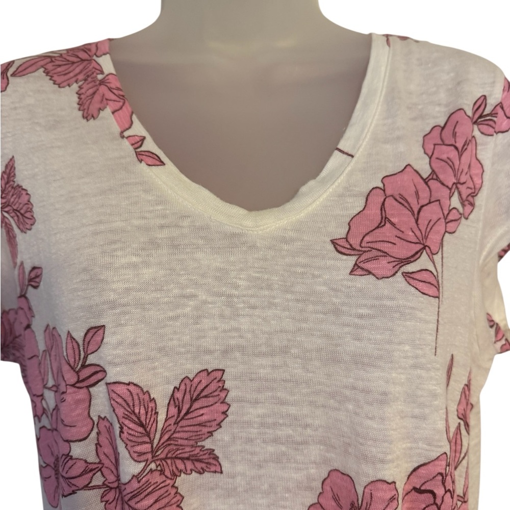 GORGEOUS     Floral Cap Sleeve Linen Top   LARGE         #2 - Picture 2 of 8